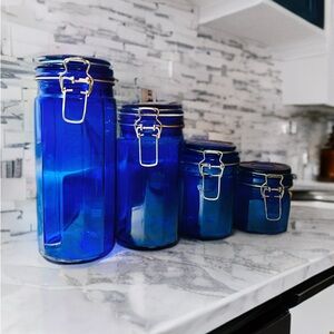 Vintage colbalt blue glass canisters